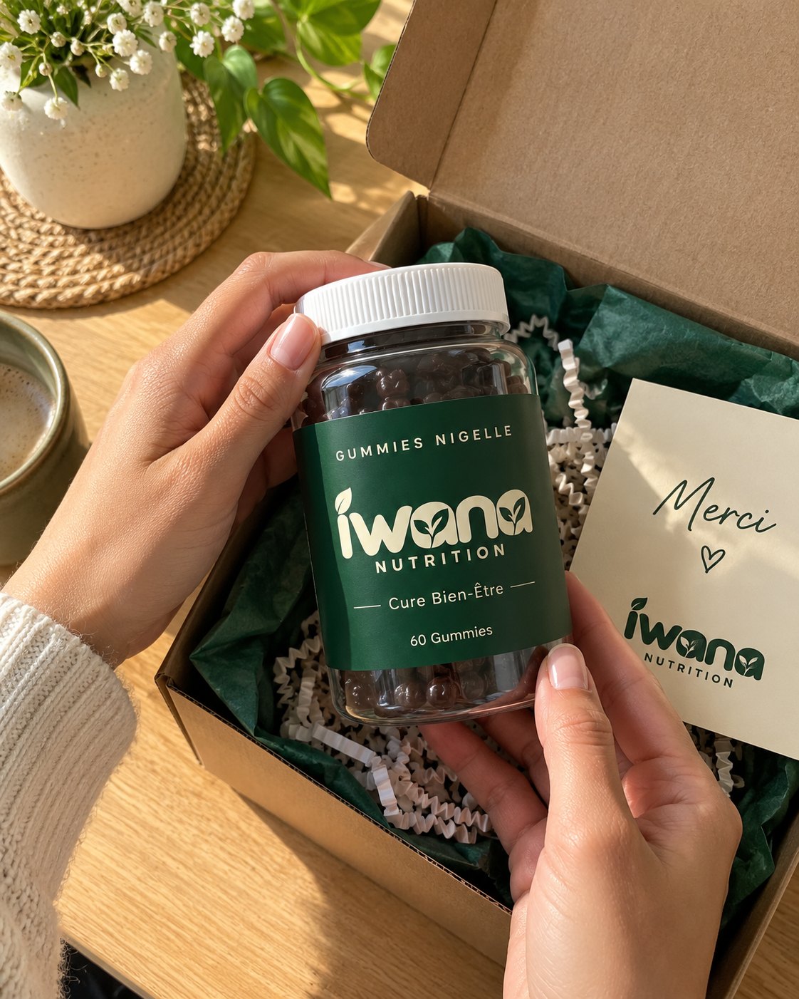 Pot de Gummies de Nigelle Iwana Nutrition sorti de son colis